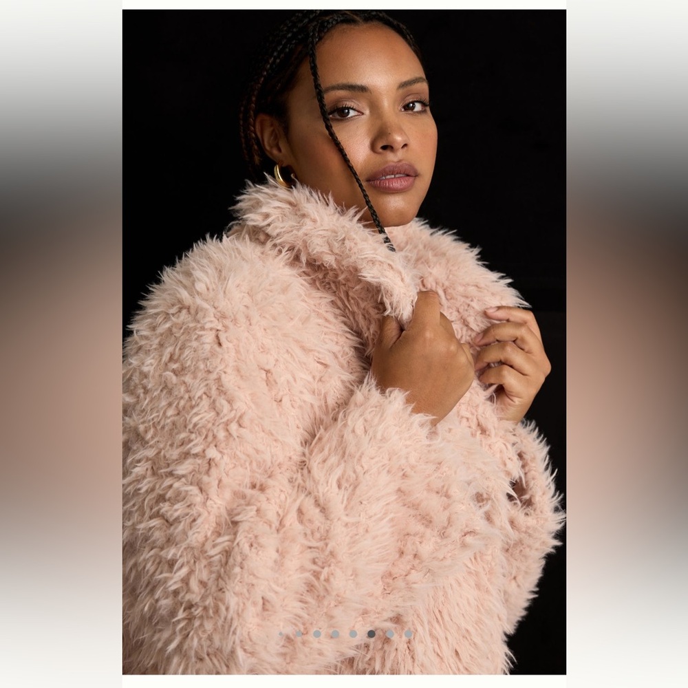 🧸NWT By Anthropologie Faux Fur Shaggy Teddy Duster Coat Jacket Peach Pink🧸 - Picture 8 of 11